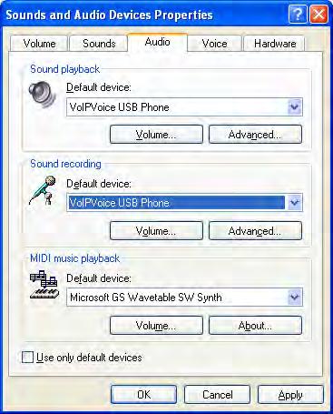 Restoring your Default Audio Device back to the Sound Card When the VoIPvoice phone installs on the PC, it is automatically selected by Windows to be the new default audio device.