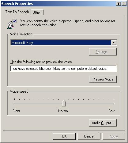 click Speech Options or through the Windows Control Panel under Speech.