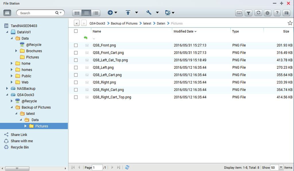 To restore your data from RDX QuikStation using the File Station utility of your QNAP NAS, select File Station from the main menu. In our example, we lost files in the Data\Pictures folder.