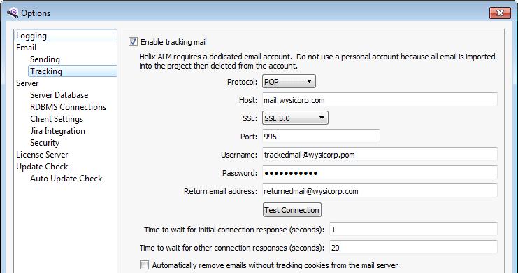 Setting email tracking options 3. Select Enable tracking mail to track emails. Note: Use a dedicated account for email tracking purposes.