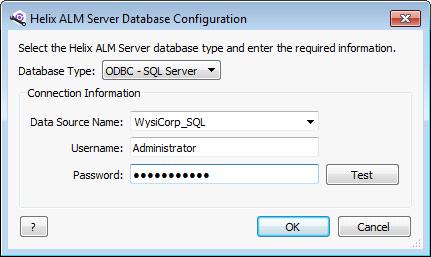Converting the server database type The Helix ALM Server Database Configuration dialog box opens. 5. Select a Database Type. The available fields change depending on the selected type. 6.