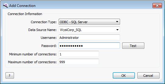 Adding RDBMS connections 4. Select a Connection Type. The available fields depend on the selected type. 5. Enter the RDBMS connection information.