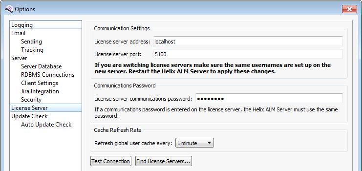 Setting license server options 4. Click Download Public Key to save an XML file that contains the Helix ALM Server address, port number, and public key fingerprint.