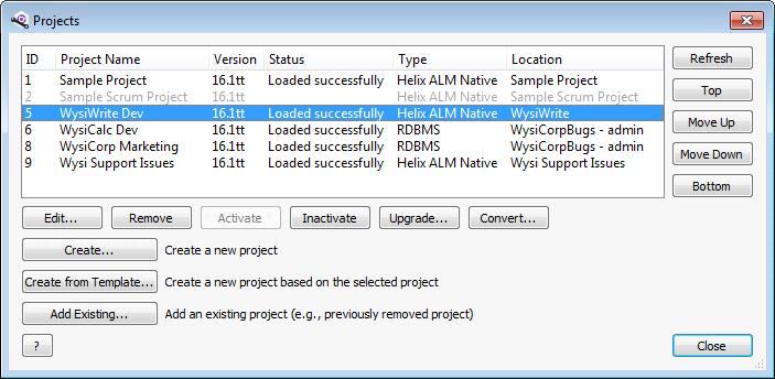Managing Projects Helix ALM projects contain all the information your team tracks, including issues, test cases, test runs, requirements, requirement documents, security groups, users, customers,