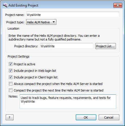 Adding existing Helix ALM native projects To remove a project no longer in use, select it and click Remove. See Removing projects, page 41. You may also be able to permanently delete removed projects.