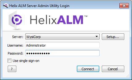 Starting the Helix ALM Server Admin Utility Tip: If users cannot connect to the Helix ALM Server when it is running, an administrative user needs to make sure the server computer is online and the
