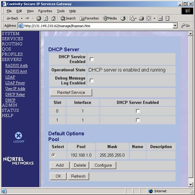 Page 30 of 62 DHCP options Figure 9 DHCP Server options 2 Clear the DHCP Enabled Server check box. 3 Click OK.