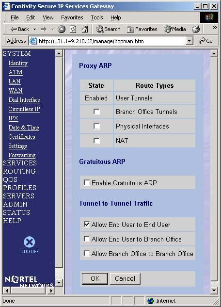 Page 36 of 62 IP address pool configuration Figure 14 Forwarding options 2 In the Proxy ARP section, select the route type