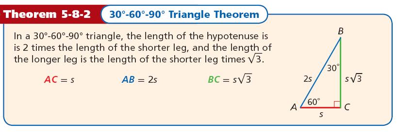 I. 30-60-90 NOTES A 30-60 -90 triangle is another special right triangle. Eample 1A: Finding Side Lengths in a 30º-60º-90º Triangle Find the values of and y.