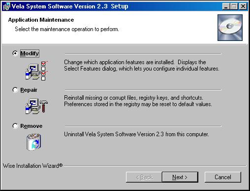 Chapter 1 Getting Started 11 Changing or Uninstalling Vela Software To modify or remove Vela system software, go to the Windows Control Panel and open the Add/Remove Programs application.
