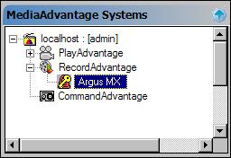 20 Argus MX Encoder Installation and User Guide Encoder Status The status of each installed encoder can be displayed by selecting clicking on the RecordAdvantage line in the top left window of the