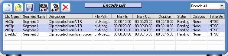 26 Argus MX Encoder Installation and User Guide Encode (Record) Lists Use the Encode List to manage recording lists. The user can create, open, modify, and save encode lists in this control.