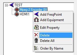 5.2.6 Delete Equipment User can choose the equipment to be deleted in the left column, and then click the delete item in the pull down menu which