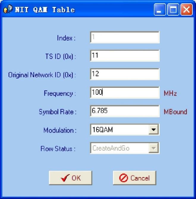 5.3.3.5 Replace NIT Table After checking the checkbox, the NIT editing menu is active. And also the device will insert the EIT table into the output TS.