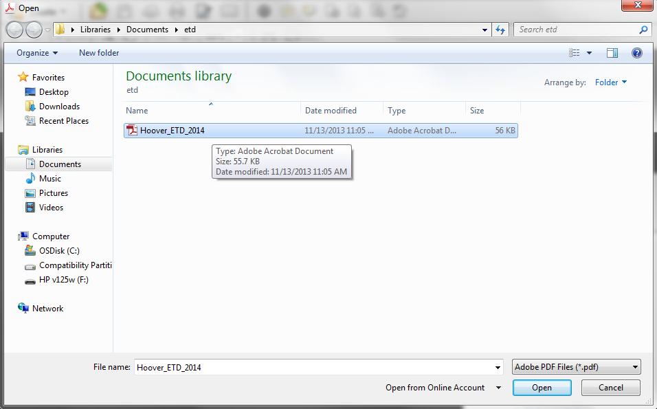 7. Confirm that the PDF file has been created. Acrobat will launch, so that the new PDF file can be viewed.
