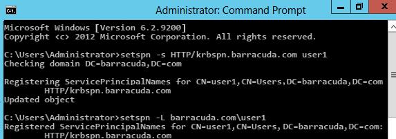 Open a command prompt, and execute the setspn command. The SPN can be any name. In the following example, the SPN is HTTP/krbspn.barracuda.com: Step 4.