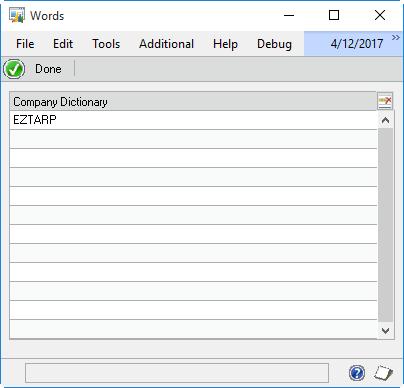 SpellCheck from WilloWare Incorporated for Dynamics GP 10 Company Dictionary SpellCheck uses a web-service to perform automatic spelling correction.