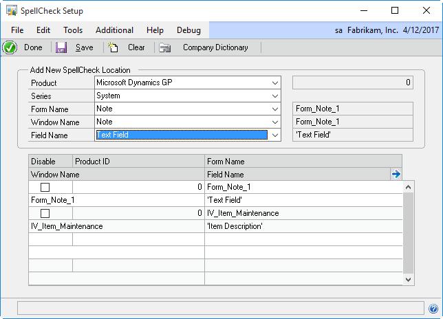 SpellCheck from WilloWare Incorporated for Dynamics GP 8 SpellCheck Setup Navigation: Tools >> Setup >> System >> SpellCheck Setup SpellCheck must be attached to a Text or String field where you want