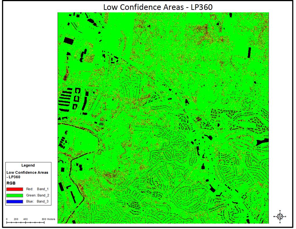 Generating Polygons Once the rasters have been generated, polygons to represent the areas of Low Confidence could then be manually digitized within MicroStation, LP360 for Windows, or ArcGIS.