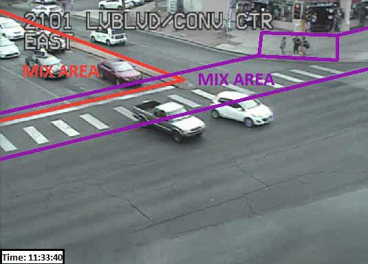 712 M.S. Shirazi and B. Morris (a) (b) Fig. 3. Mix areas a) INT 1 b) INT2. Red indicates areas that vehicles might stop and purple is for pedestrians.