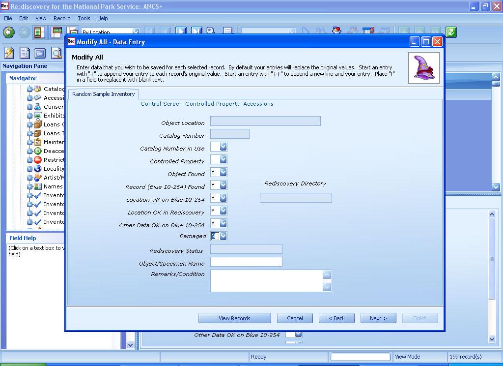 39. The Modify All Data Entry screen opens. Here you can enter data that applies to all the records you have selected.
