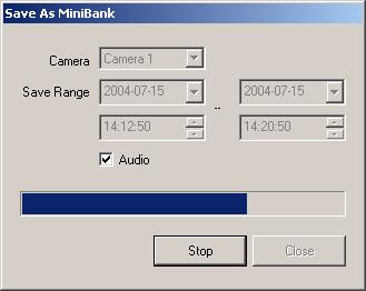 RAS Search Save As MiniBank Saves any video clip of recorded data in an.exe file format (see Figure 5-9). Figure 5-9 Save as MiniBank Screen 1.
