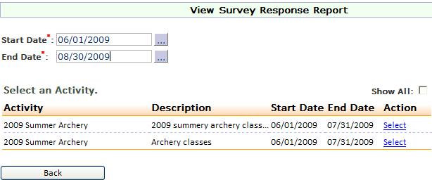 screen will display: Choose what attendance to link to the survey responses (Organization or Activity)