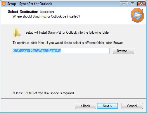 8 Quickstart for SynchPST for Outlook If you w ant this destination location