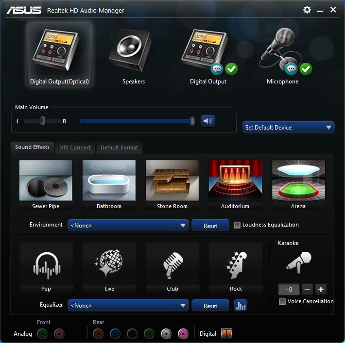 Configuration option tabs The configuration tabs allows you to configure your audio settings.