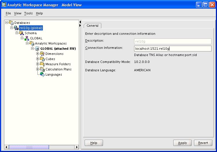 Getting Started with Analytic Workspace Manager Figure 2 1 Analytic Workspace Manager Connection to Oracle Database Installing Plug-ins Plug-ins extend the functionality of Analytic Workspace Manager.