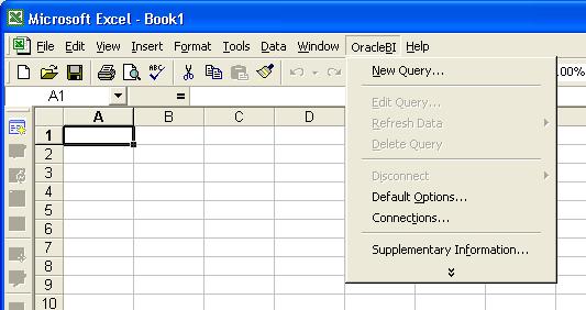 Analyzing Dimensional Data in a Spreadsheet Figure 5 2 Spreadsheet Add-In Menu Creating a Query Using the Add-In The Spreadsheet Add-In uses the same query wizard as the Measure Viewer in Analytic