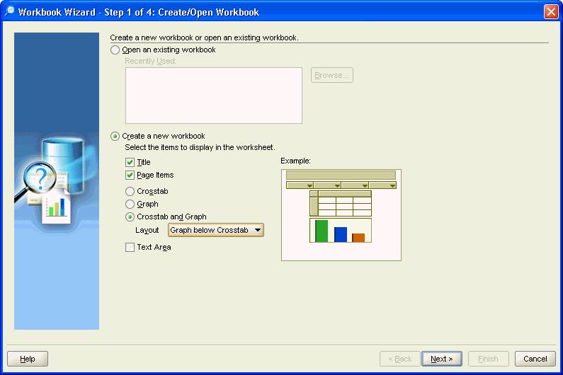 After you open Discoverer and log in, the Workbook Wizard opens automatically, as shown in Figure 5 7.