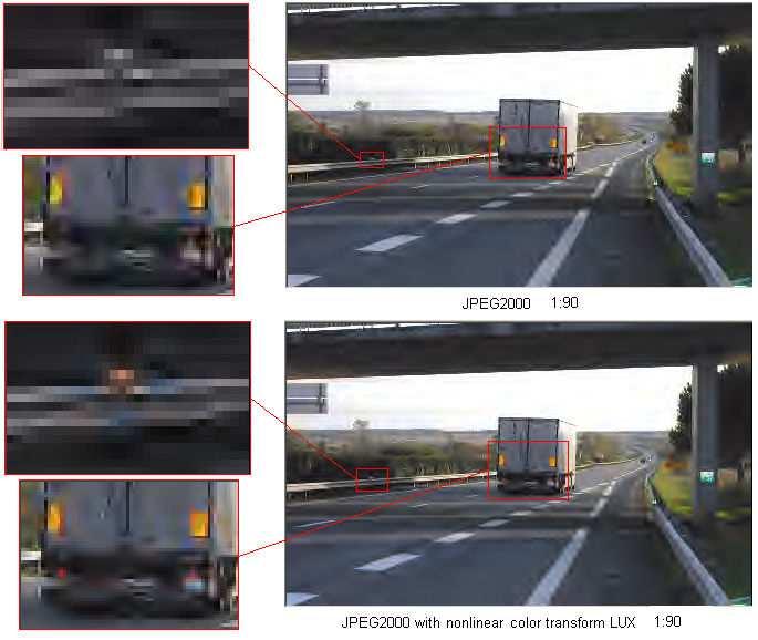 surveillance. The uncompresssed BMP image is shown on Fig. 6a. Whereas JPEG yields inacceptable distortion (blocking artifacts, Fig.