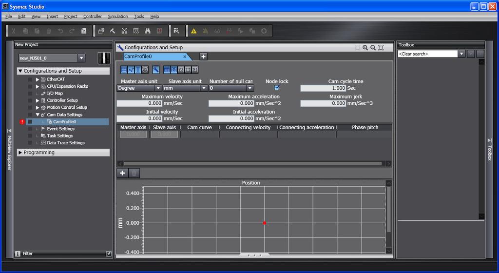 6 Motion Control Programming The Cam Profile Edit Tab Page is displayed.