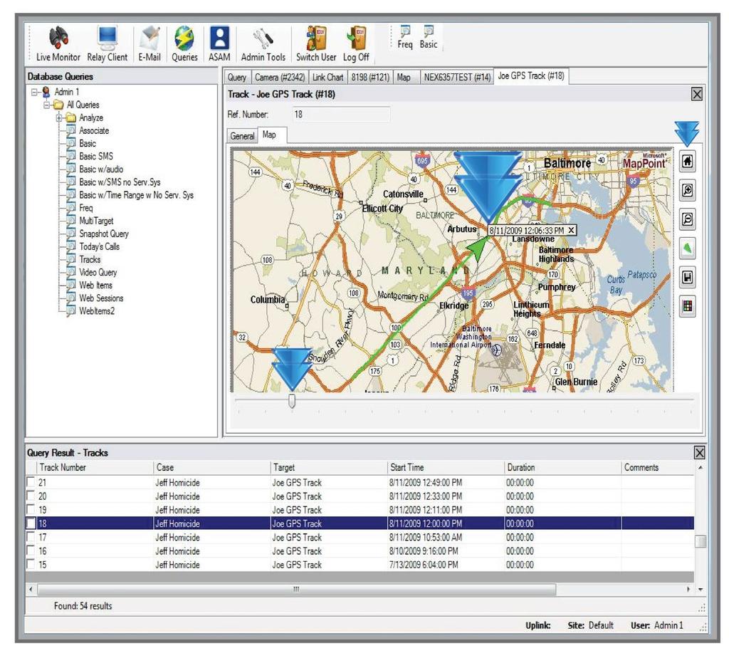 Monitoring systems offer powerful interfaces } Sample screenshot of the ADACS system } ADACS provides law enforcement and