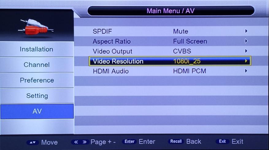 8 Audio / Video Setting Video output mode can be change the mode of video output, you can adjust TV mode according to the actual situation of you receiving equipment. 8.