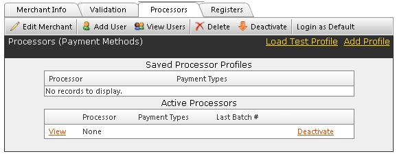Setup Payment Processors The steps below continue setting up a processor for credit cards and other transaction types. Similar steps apply to other processor setups.