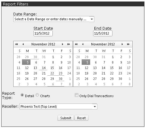 1. Click on Transaction Reports 2. If you want to view transactions within a certain date range, choose a pre-defined date range from the Date Range drop-down list a.