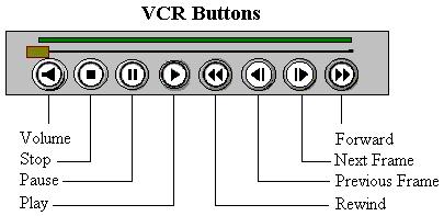 6. Use the mouse and click the VCR buttons to position the videotape prior to the desired starting