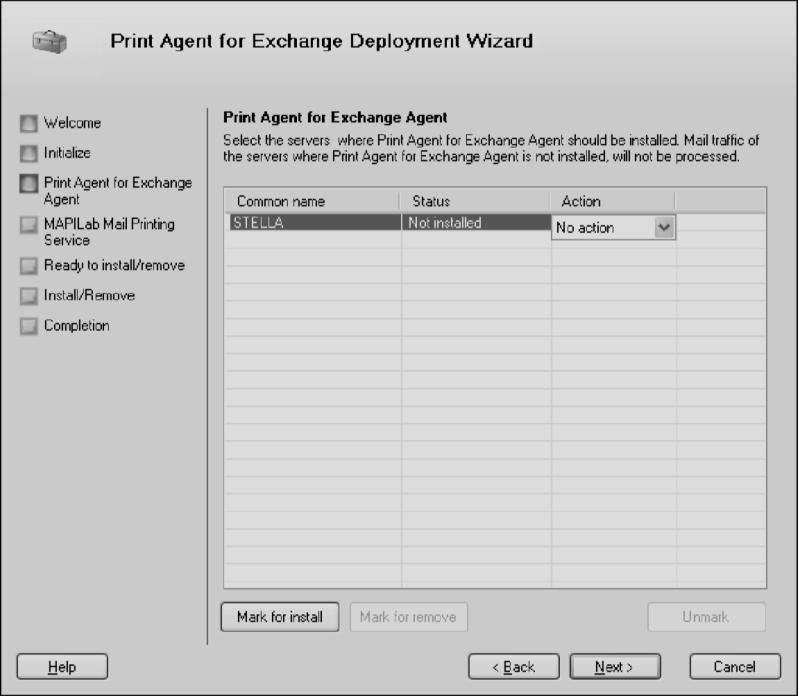 In Step 3 of the Deployment Wizard, you will be prompted to select the servers where Print Agent for Exchange Agent should be deployed.