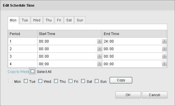 (4) After you set the arming schedule, you can click to copy the schedule to other days (Optional).