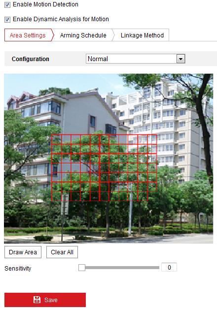 Network Speed Dome User Manual 53 Normal Figure 5-11 Motion Detection Settings-Normal (1). Click and drag the mouse on the live video image to draw a motion detection area.