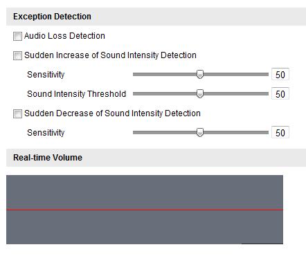 6.1 Configuring Motion Detection. Figure 6-50 Exception Settings 3. Click to save the settings. 6.6.6 Detecting Audio Exception Purpose: When you enable this function and audio exception occurs, the alarm actions will be triggered.