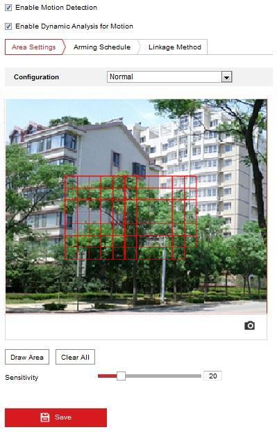 User Manual of E Series Network Speed Dome 38 Figure 5-9 Motion Detection Settings-Normal (1) Click and drag the mouse on the live video image to draw a motion detection area.