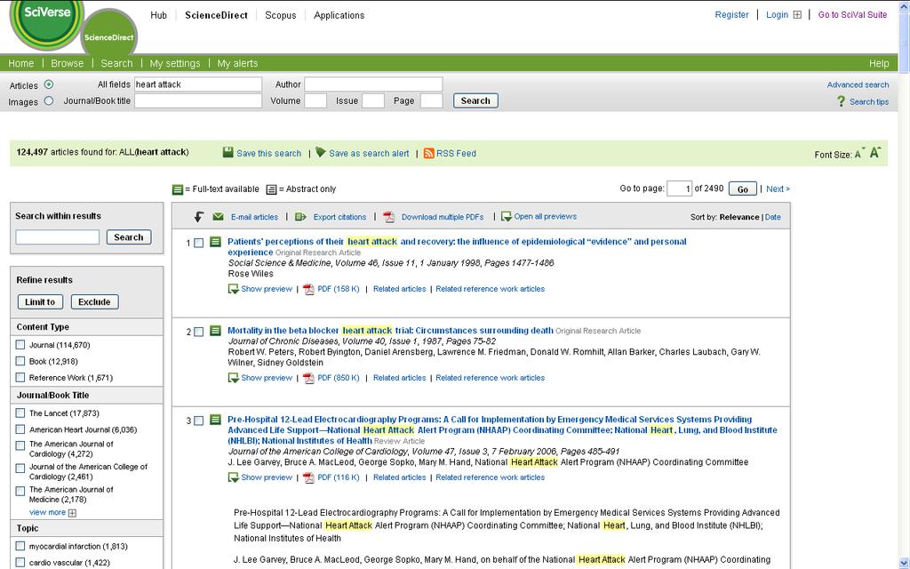 ScienceDirect online advantages Power search and refinement tools Search refine Internal 9