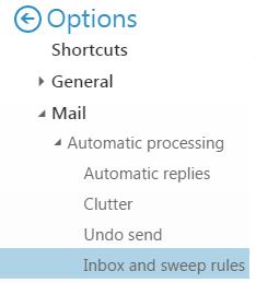 Inbox and Sweep Rules Use inbox rules to automatically perform specific actions on email messages that come into your inbox.