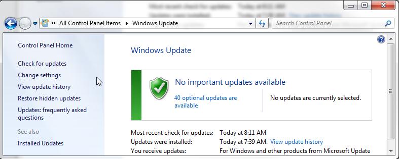 The first thing you need to check, before running the installers, is that Windows is up to date. To check for updates in Windows 7 or 8 go to your Control Panel.