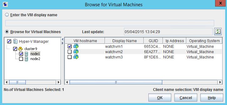Windows Server 2008 and 2012 failover cluster support Creating a policy for virtual machines in a cluster 87 3 On the Clients tab, enter the name of the cluster in the Hyper-V server field.