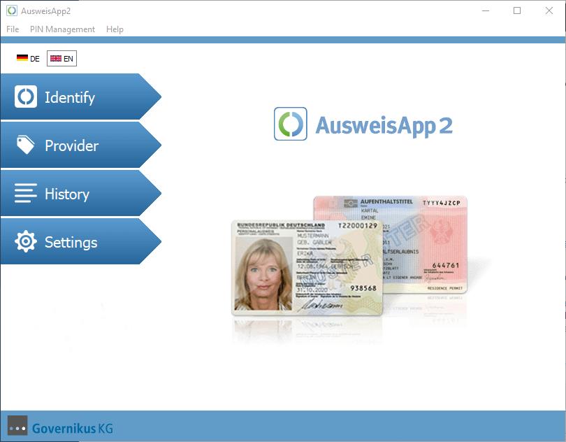 Once AusweisApp2 is started, the following screen appears. Fig. 11: Start screen of AusweisApp2 You can choose from the following menu items.