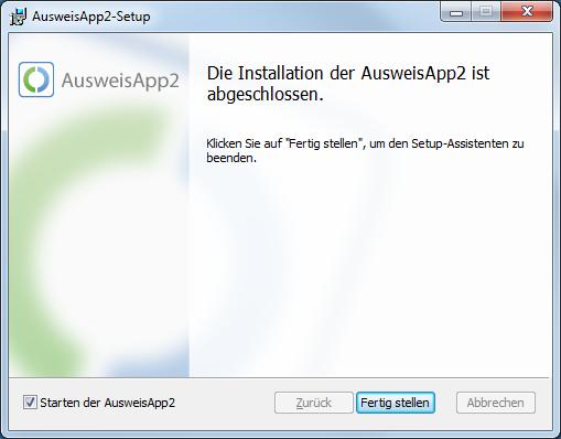 Fig. 7: Finish installation process Note: Option Start AusweisApp2 : This option is selected by default in the last step of the installation.